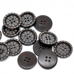 5 boutons bois brun 25 mm 2 trous décor à spirales