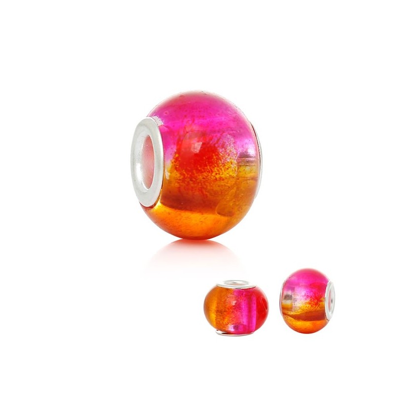 Perle en verre de style Pandora orange / rose