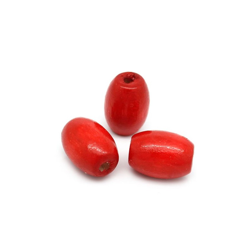 Perles bois ovales 11,5 x 8,5 mm rouge