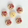 5 boutons bois décor fleur rouges