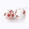 Perle en céramique décor  de fleurs rouge et blanc 12 mm