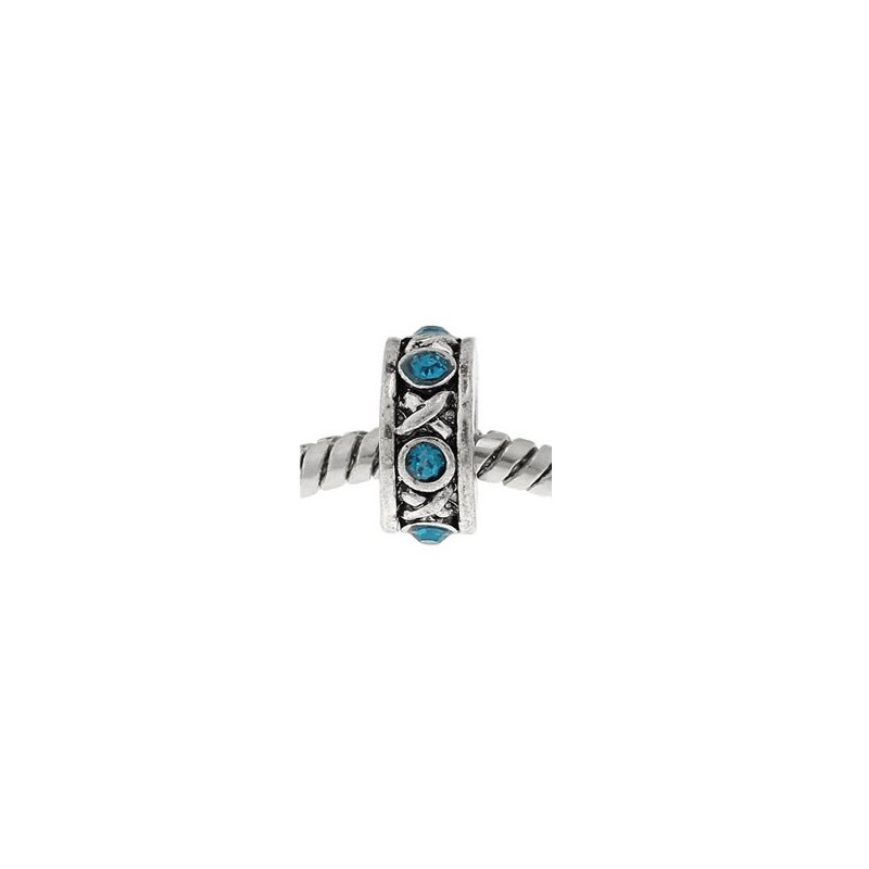 Perle métal avec strass bleu style Pandora
