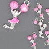 Majorette breloque charm couleur argent émaillé rose et blanc