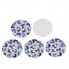 4 boutons bois décor oiseaux bleus 4 trous 25 mm