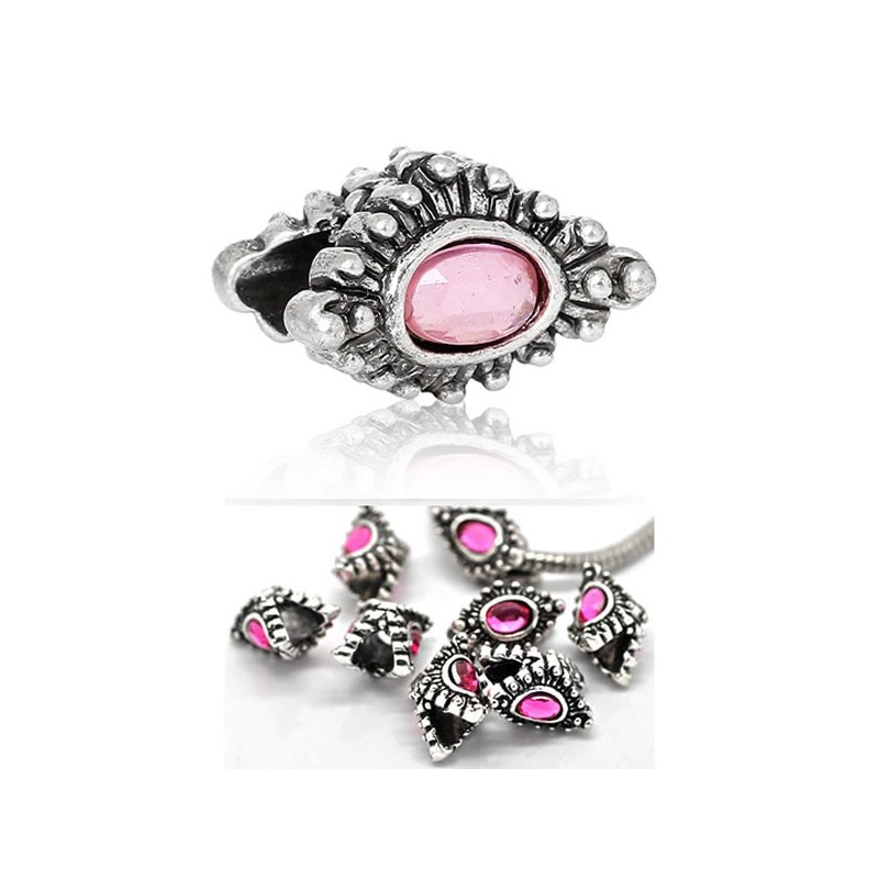 Perle métal strass rose  style Pandora