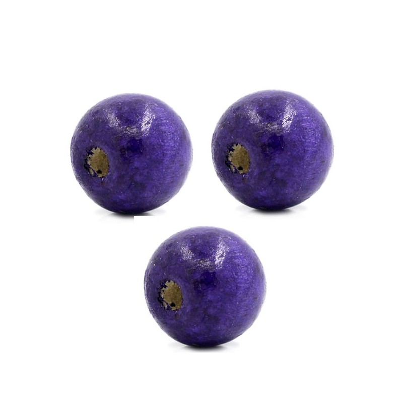 3 Perles boule bois violet vernis 20x18 mm