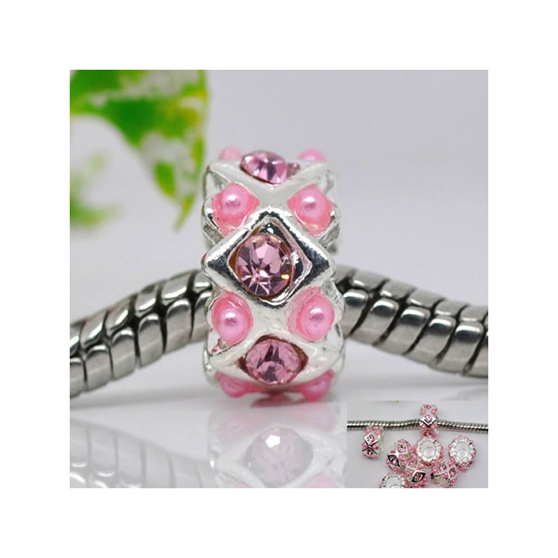Perle métal avec strass rose style Pandora