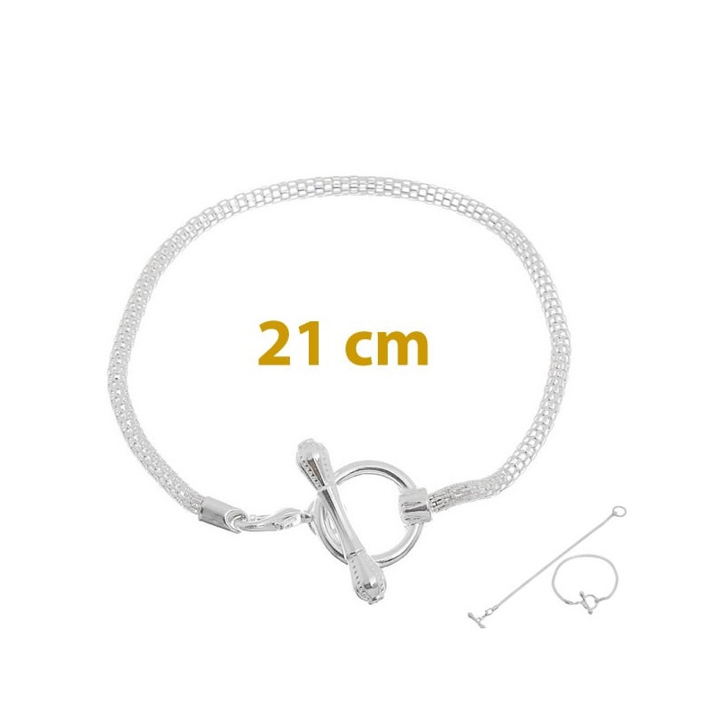 Style pandora Bracelet charm 21 cm argenté  (bijoux européen)