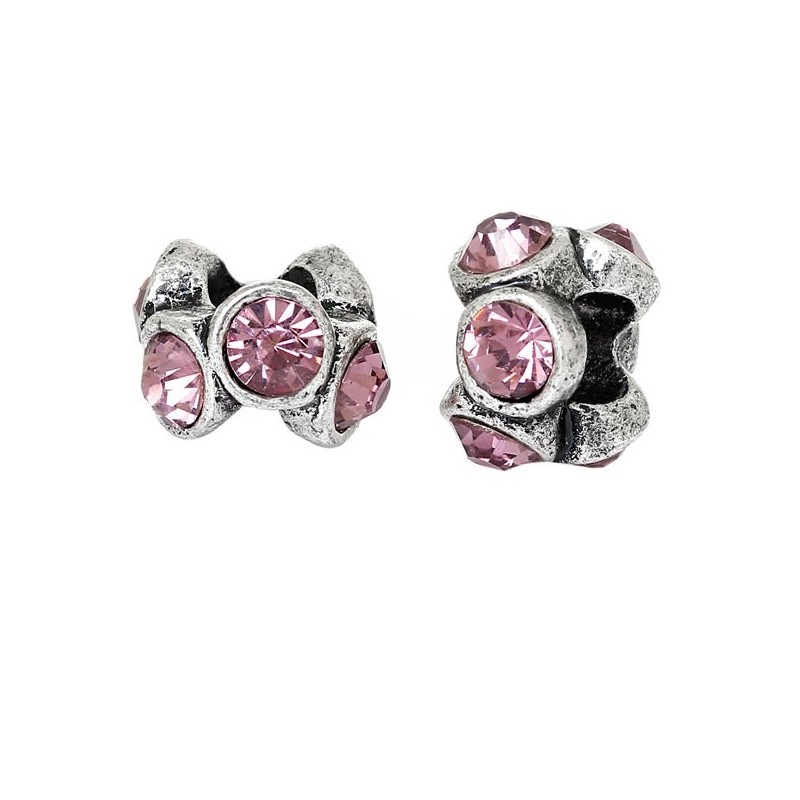 Perle métal avec strass rose style Pandora