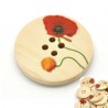 3 boutons bois décor coquelicot 4 trous 30 mm