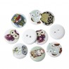 5 boutons bois décor hibou chouette 18 mm, 2 trous