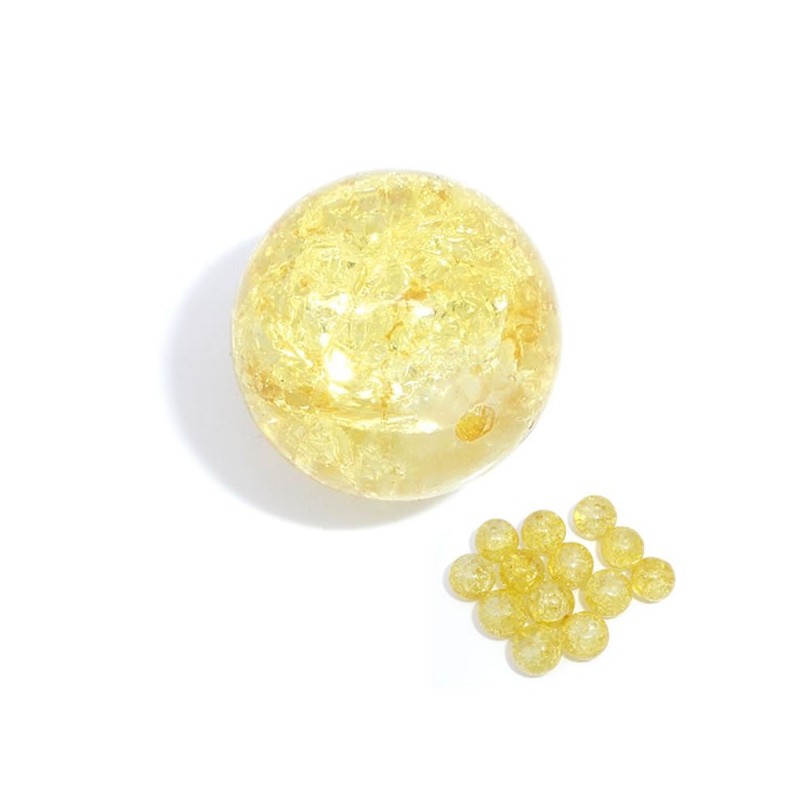 Perle jaune craquelée 12 mm en verre 