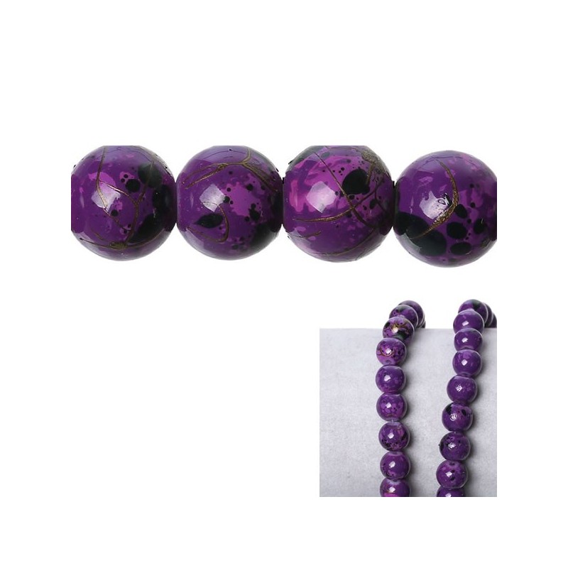 10 perles verre violet tacheté noir 8 mm